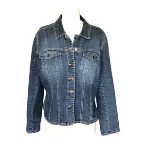 Live a Little Blue Denim Jacket Flower Button Stretch Women's Size Large